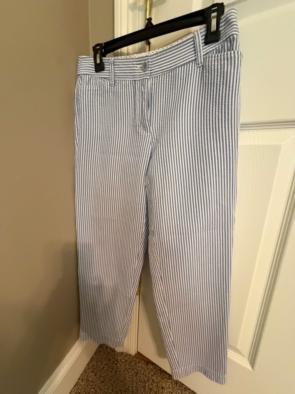 Talbots Blue and White Striped Seersucker Crop